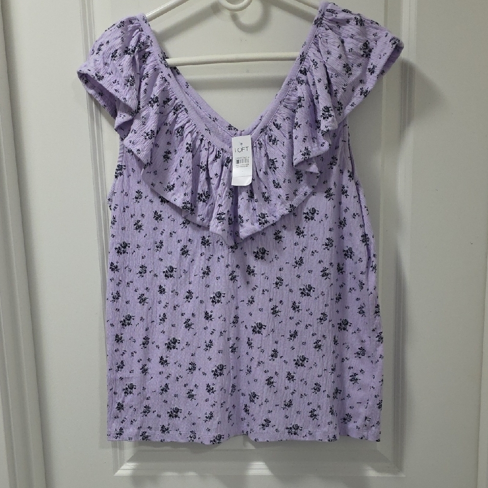 LOFT Lavender Floral Blouse with Ruffle